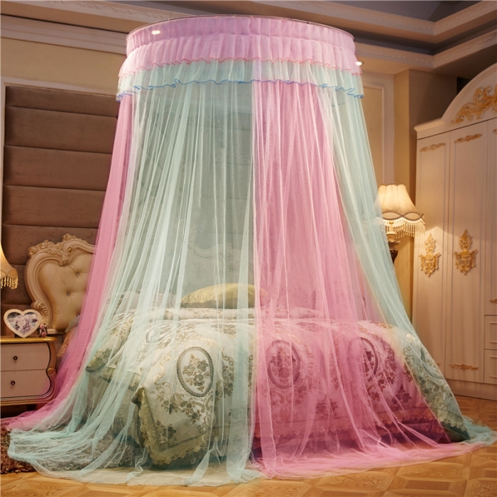 91家纺网 家纺一手货源 找家纺 冉美家纺 2021新款圆顶蚊帐缤纷粉绿