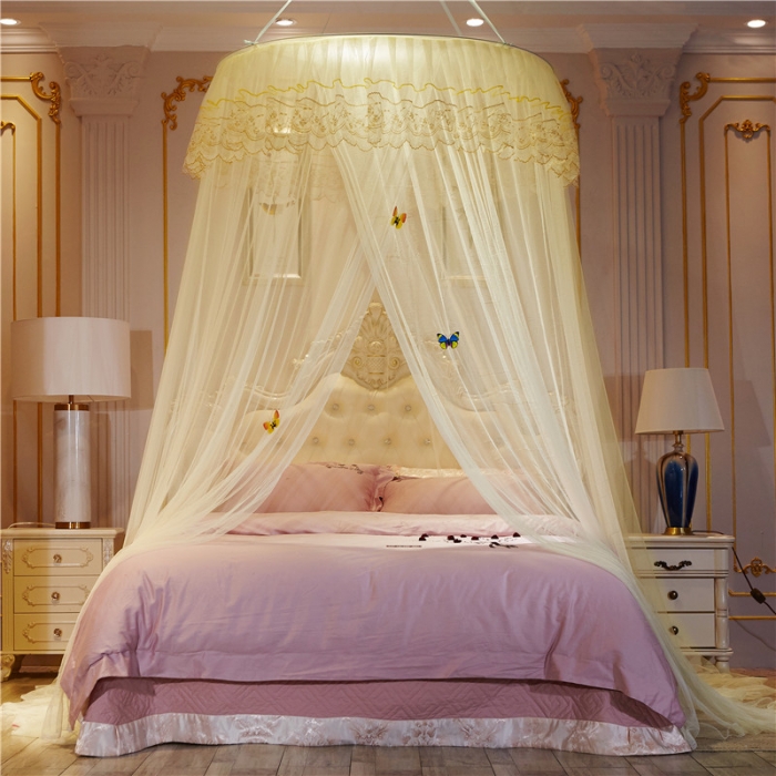 91家纺网 家纺一手货源 找家纺 冉美家纺 2021新款圆顶蚊帐蝴蝶兰黄色
