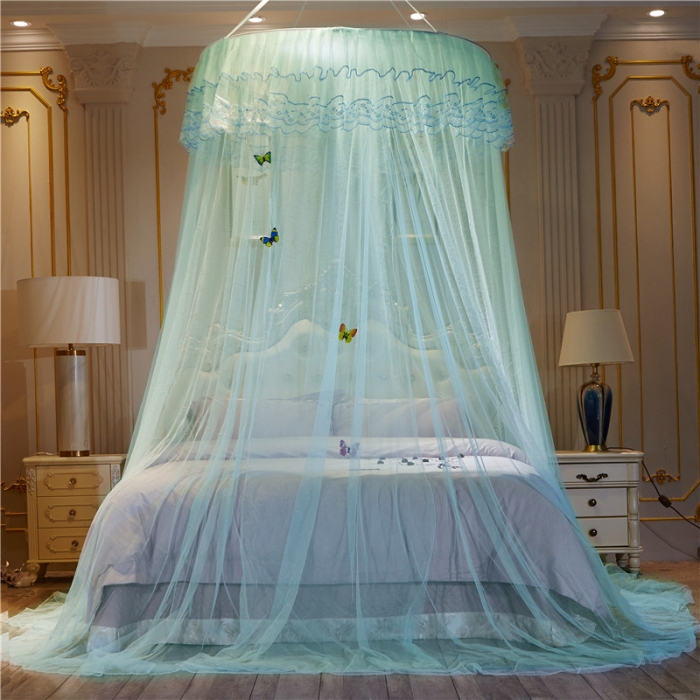 91家纺网 家纺一手货源 找家纺 冉美家纺 2021新款圆顶蚊帐蝴蝶兰水绿