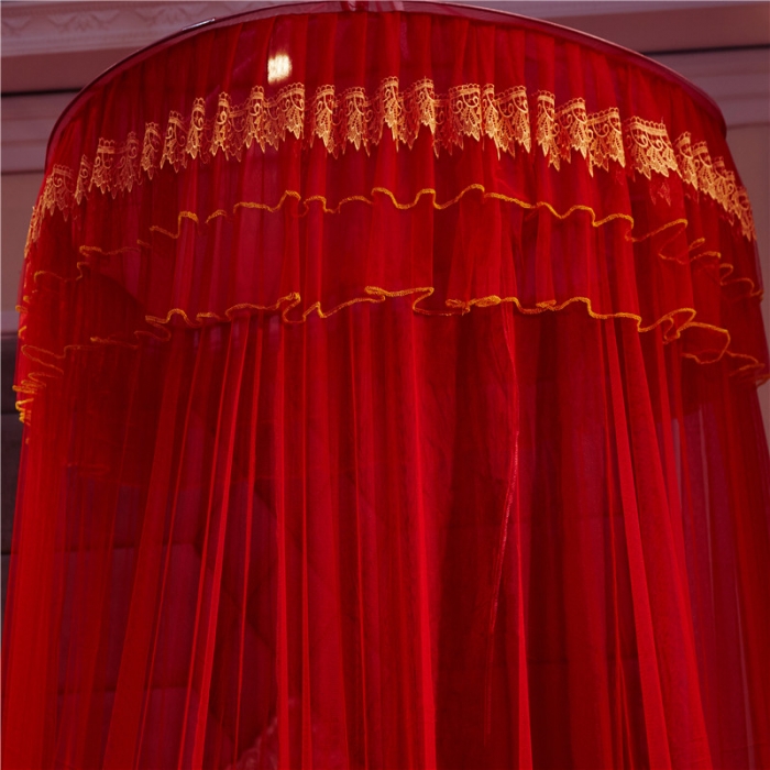 91家纺网 家纺一手货源 找家纺 冉美家纺 2021新款圆顶蚊帐花好月圆大红圆顶