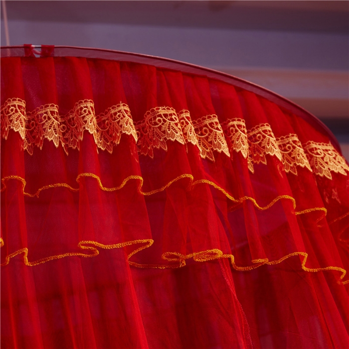 91家纺网 家纺一手货源 找家纺 冉美家纺 2021新款圆顶蚊帐花好月圆大红圆顶