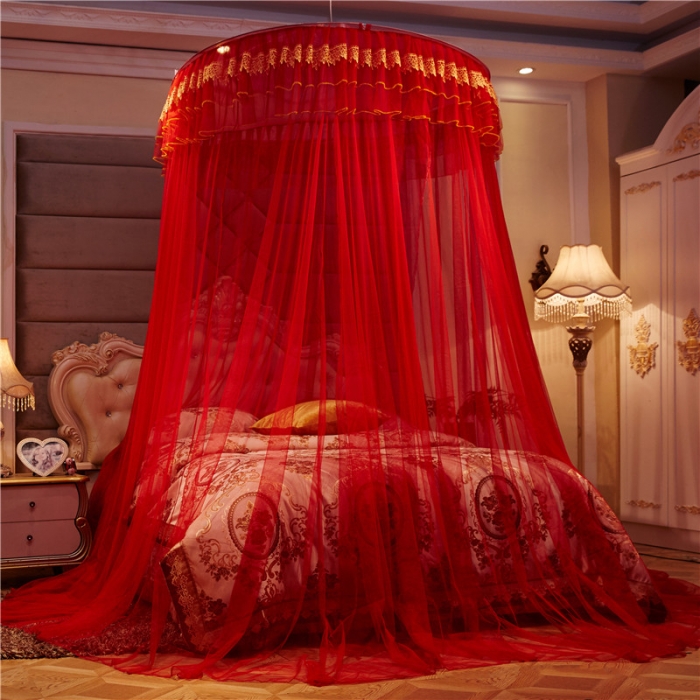 91家纺网 家纺一手货源 找家纺 冉美家纺 2021新款圆顶蚊帐花好月圆大红圆顶