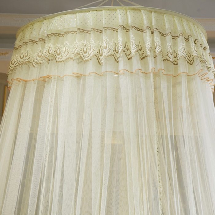 91家纺网 家纺一手货源 找家纺 冉美家纺 2021新款圆顶蚊帐漫天星黄色