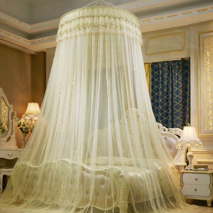 91家纺网 家纺一手货源 找家纺 冉美家纺 2021新款圆顶蚊帐漫天星黄色