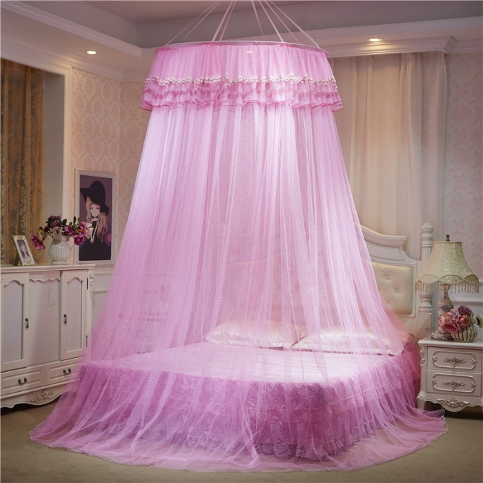 91家纺网 家纺一手货源 找家纺 冉美家纺 2021新款圆顶蚊帐栀子花粉色