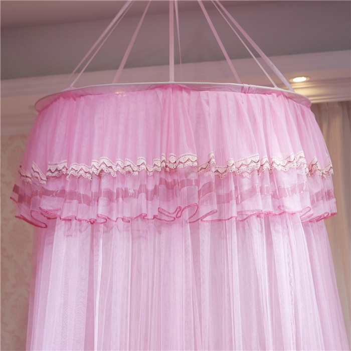 91家纺网 家纺一手货源 找家纺 冉美家纺 2021新款圆顶蚊帐栀子花粉色