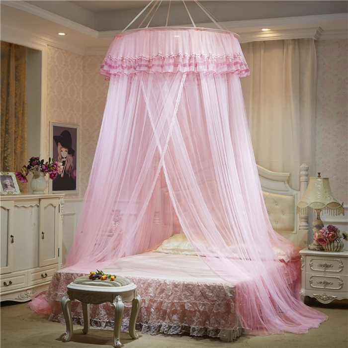 91家纺网 家纺一手货源 找家纺 冉美家纺 2021新款圆顶蚊帐栀子花玉色