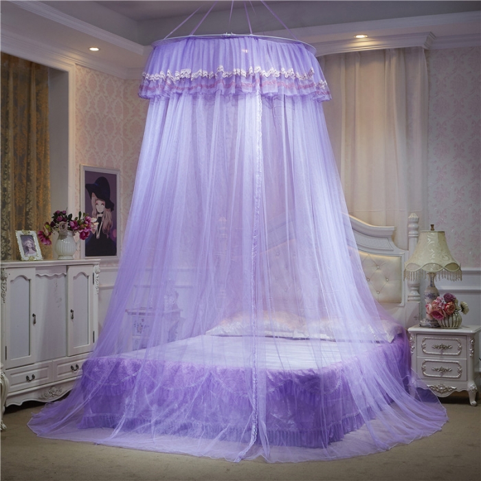 91家纺网 家纺一手货源 找家纺 冉美家纺 2021新款圆顶蚊帐栀子花紫色