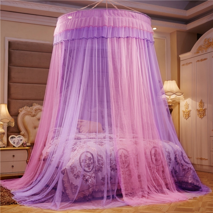 91家纺网 家纺一手货源 找家纺 冉美家纺 2021新款圆顶蚊帐缤纷粉紫