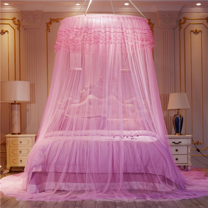 91家纺网 家纺一手货源 找家纺 冉美家纺 2021新款圆顶蚊帐蝴蝶兰粉色