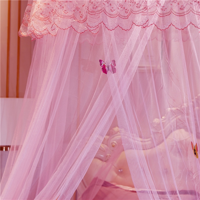 91家纺网 家纺一手货源 找家纺 冉美家纺 2021新款圆顶蚊帐蝴蝶兰粉色