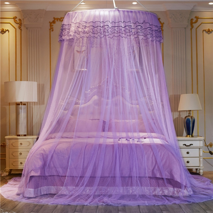91家纺网 家纺一手货源 找家纺 冉美家纺 2021新款圆顶蚊帐蝴蝶兰紫色
