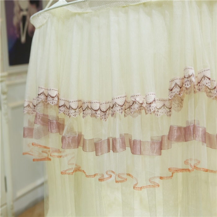 91家纺网 家纺一手货源 找家纺 冉美家纺 2021新款圆顶蚊帐栀子花米黄色