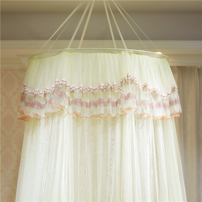 91家纺网 家纺一手货源 找家纺 冉美家纺 2021新款圆顶蚊帐栀子花米黄色