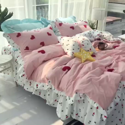 91家纺网 家纺一手货源 找家纺 （总）淑女公社 毛巾绣水洗棉四件套床裙款