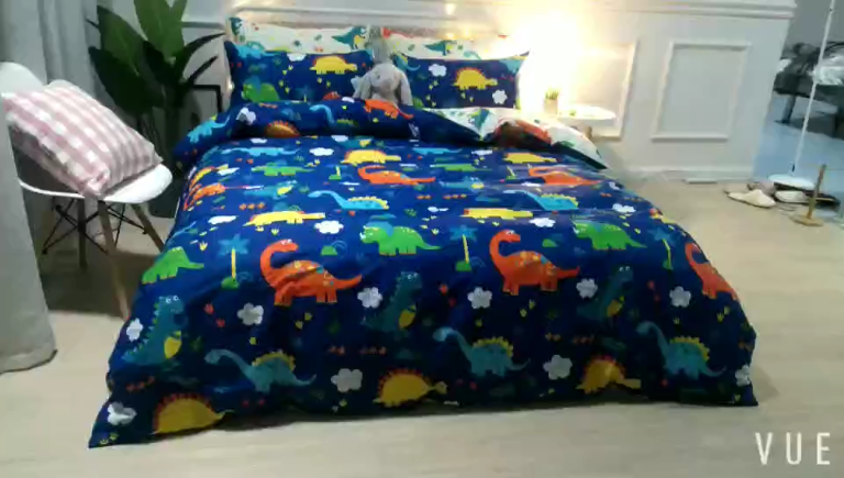 91家纺网 家纺一手货源 找家纺 恐龙四件套纯棉双人床单大恐龙全棉三件套单人床笠床上用品