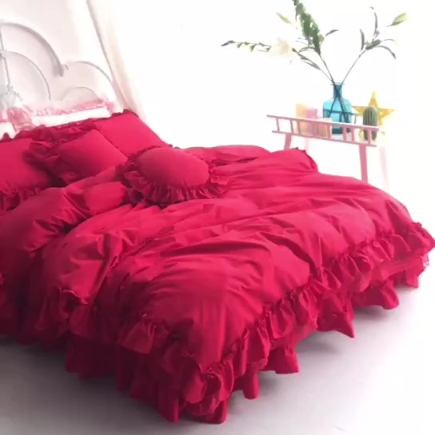 91家纺网 家纺一手货源 找家纺 淑女公社 秋冬新款纯色系-佛系少女床裙款多规格妩媚红