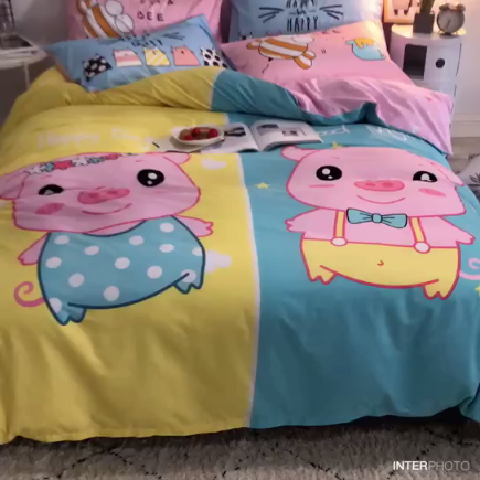 91家纺网 家纺一手货源 找家纺 涵宸家纺 新款全棉平网系列床单款 笨笨猪