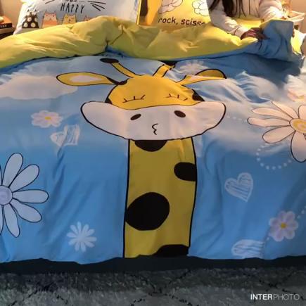 91家纺网 家纺一手货源 找家纺 涵宸家纺 新品绒-A棉大版B法莱绒套件床单款 萌鹿