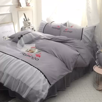 91家纺网 家纺一手货源 找家纺 （总）花香四季 ins韩国纱火烈鸟系列套件床单款