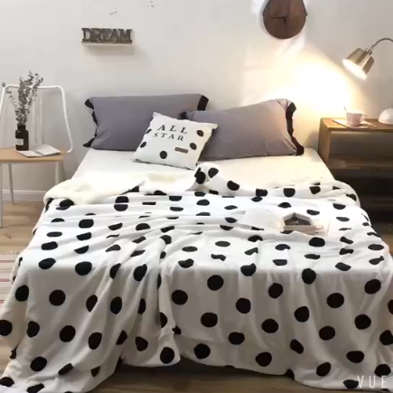 91家纺网 家纺一手货源 找家纺 昔可家纺 2018新品羊羔绒毛毯 白波点