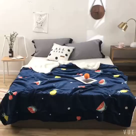 91家纺网 家纺一手货源 找家纺 昔可家纺 2018新品羊羔绒毛毯 菠萝樱桃