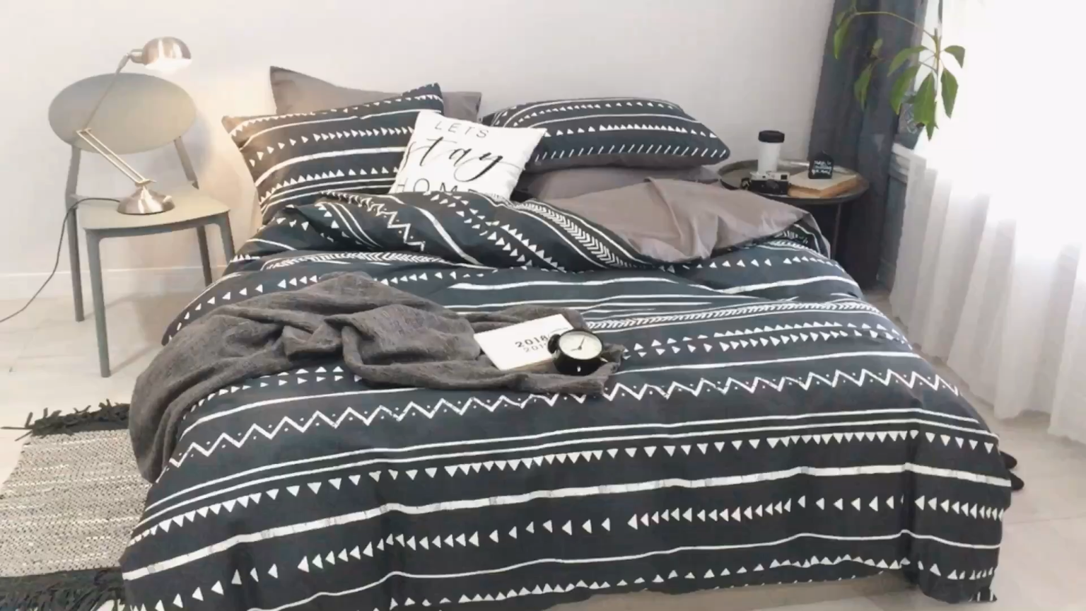 91家纺网 家纺一手货源 找家纺 艾沁家纺 2018新款北欧简约纯棉四件套百慕大