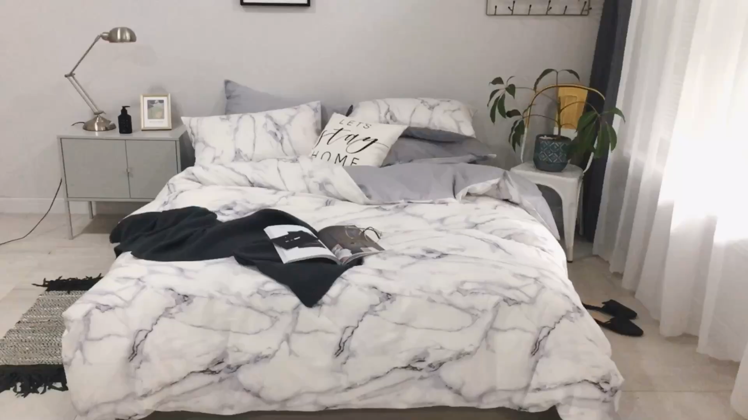 91家纺网 家纺一手货源 找家纺 艾沁家纺 2018新款北欧简约纯棉四件套石纹-灰