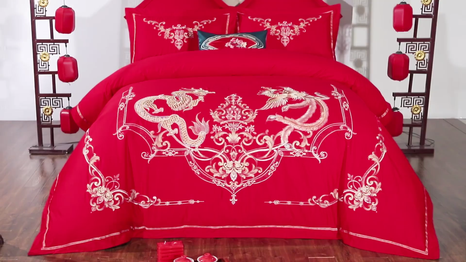 91家纺网 家纺一手货源 找家纺 千禧婚庆专供 2019新款喷气全棉婚庆四件套多件套 千禧龙凤