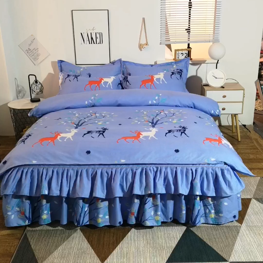 91家纺网 家纺一手货源 找家纺 梦柏 2018新款加厚磨毛四件套麗鹿森林