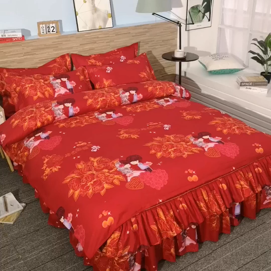 91家纺网 家纺一手货源 找家纺 梦柏 2018新款加厚磨毛四件套玫瑰恋人