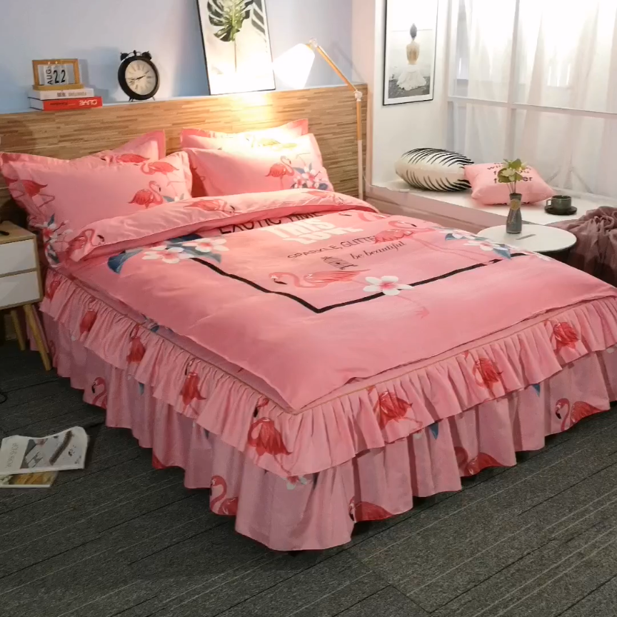 91家纺网 家纺一手货源 找家纺 梦柏 2018新款加厚磨毛四件套火烈鸟