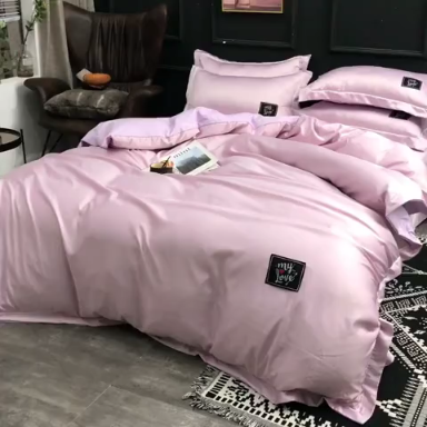 91家纺网 家纺一手货源 找家纺 欧冠 2019新款水洗真丝贴布绣四件套 床单款 紫色