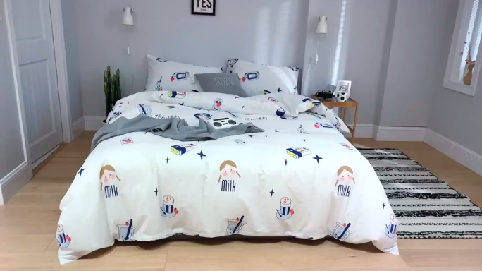 91家纺网 家纺一手货源 找家纺 棉生活 2019新款13372萌系小清新四件套床单款美少女