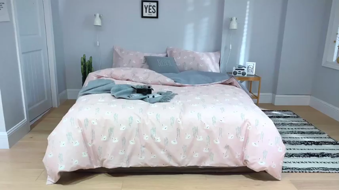 91家纺网 家纺一手货源 找家纺 棉生活 2019新款13372萌系小清新四件套 床单款 萌奇