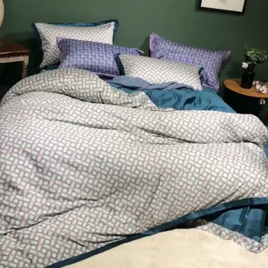 91家纺网 家纺一手货源 找家纺 优然居 2019小边款数码印花四件套维克