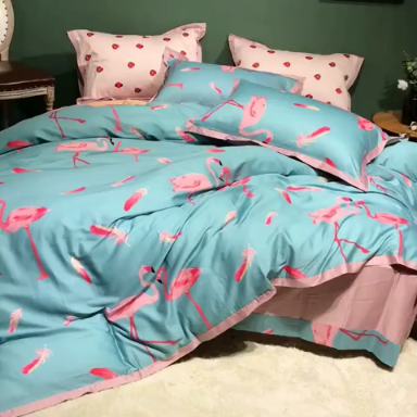 91家纺网 家纺一手货源 找家纺 优然居 2019小边款数码印花四件套 羽翼