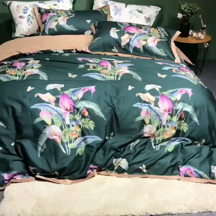 91家纺网 家纺一手货源 找家纺 优然居 2019小边款数码印花四件套 绽放