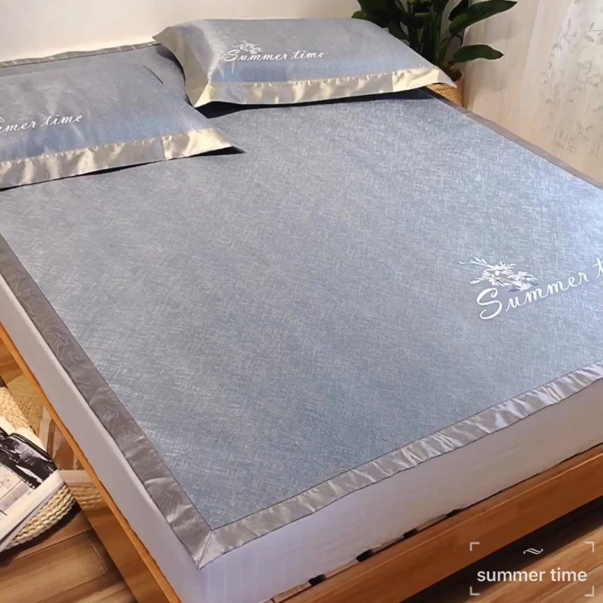 91家纺网 家纺一手货源 找家纺 本希 2019年水洗养生席提花单席款summertime-蓝