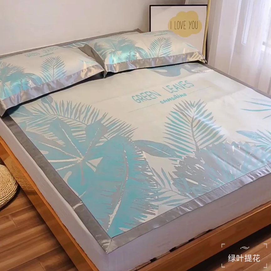 91家纺网 家纺一手货源 找家纺 本希 2019年水洗养生席提花单席款 绿叶提花