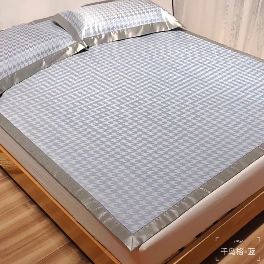 91家纺网 家纺一手货源 找家纺 本希 2019年水洗养生席提花单席款  千鸟格-蓝