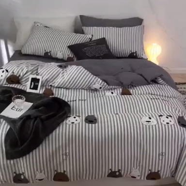 91家纺网 家纺一手货源 找家纺 沐棉 2019新款13370小卡通小清新四件套床单款 呆萌狗