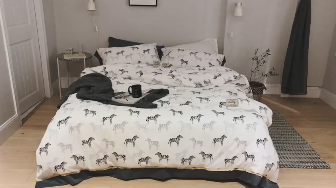 91家纺网 家纺一手货源 找家纺 棉生活 2019新款轻奢简约系列四件套 斑马