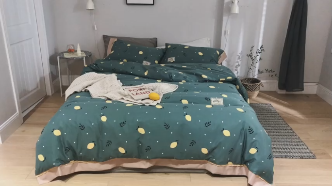 91家纺网 家纺一手货源 找家纺 棉生活 2019新款轻奢简约系列四件套 柠檬