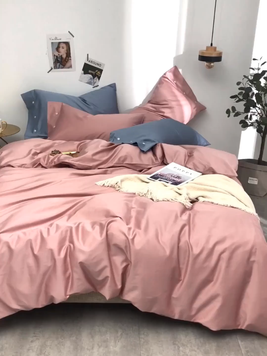 91家纺网 家纺一手货源 找家纺 优然居家纺  60支长绒棉纯色四件套 暖心粉