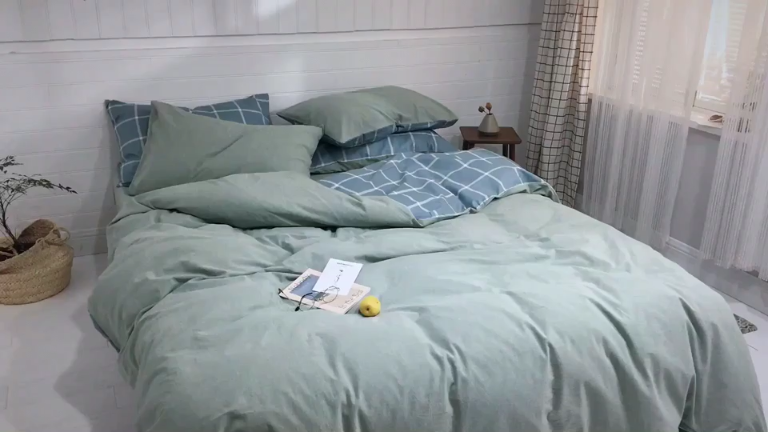 91家纺网 家纺一手货源 找家纺 梦家居 2019新款北欧全棉色织水洗棉拼色四件套 浅绿大格