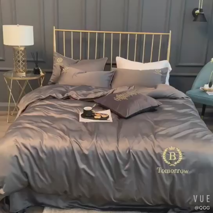 91家纺网 家纺一手货源 找家纺 琪格格 2022新款水洗真丝刺绣四件套 都市-雅韵灰