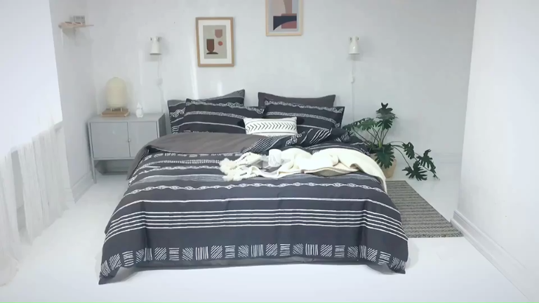 91家纺网 家纺一手货源 找家纺 梦家居 2019新品北欧简约全棉四件套 巴洛克-深灰