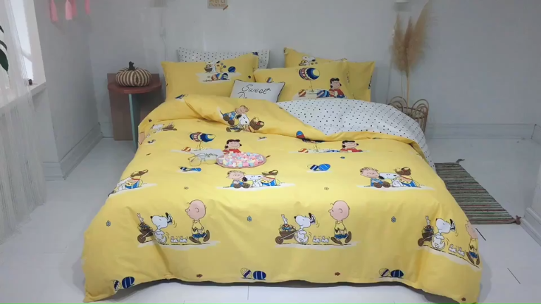 91家纺网 家纺一手货源 找家纺 梦家居 2019新品卡通全棉四件套 快乐一族-黄