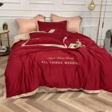 91家纺网 家纺一手货源 找家纺 优悦生活馆 2019新款永恒水洗真丝四件套 永恒-酒红